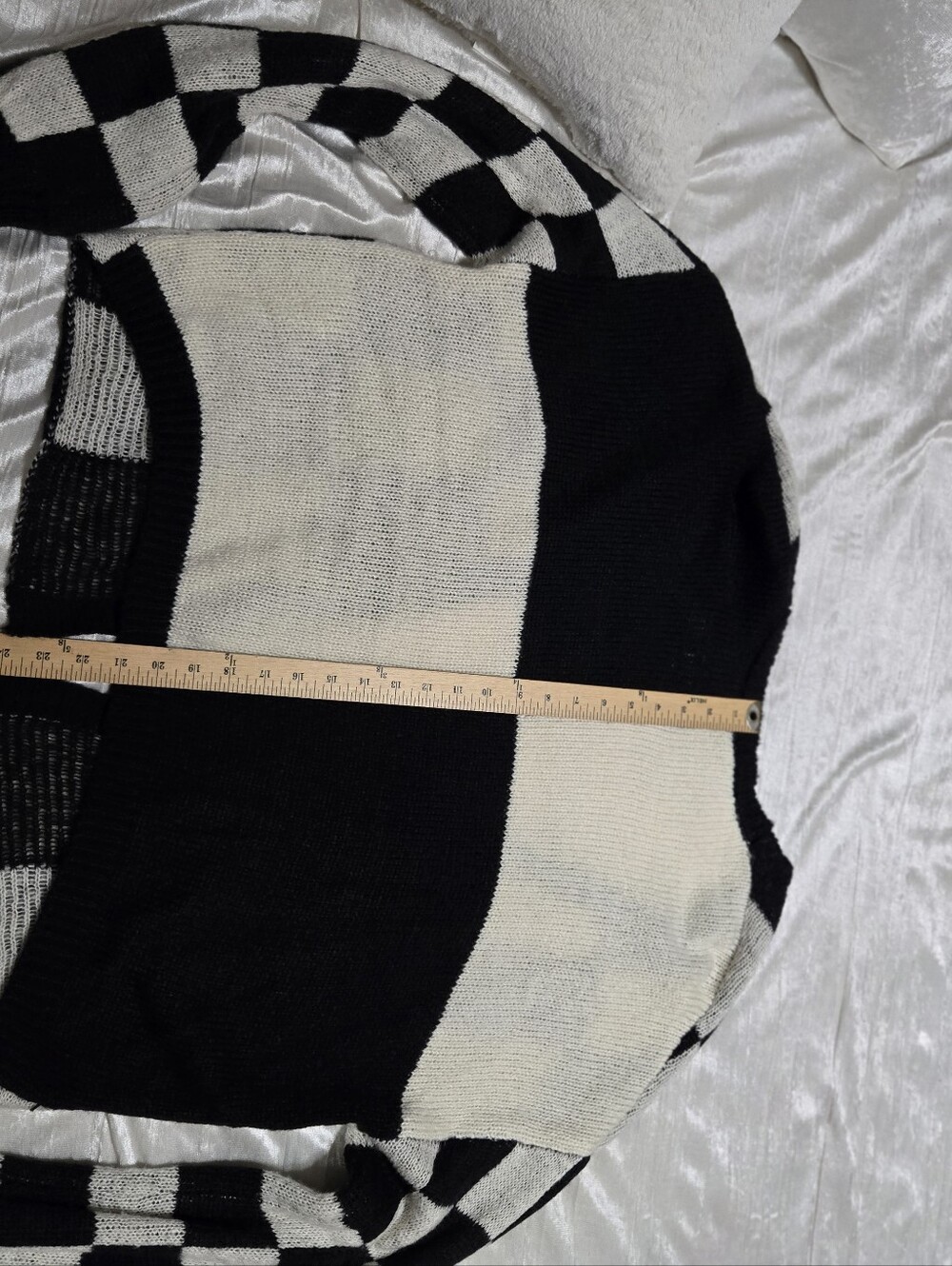 Black and Cream Checkered Open-Front Women's Sweater Cardigan EUC by Double Zero - Picture 10 of 12